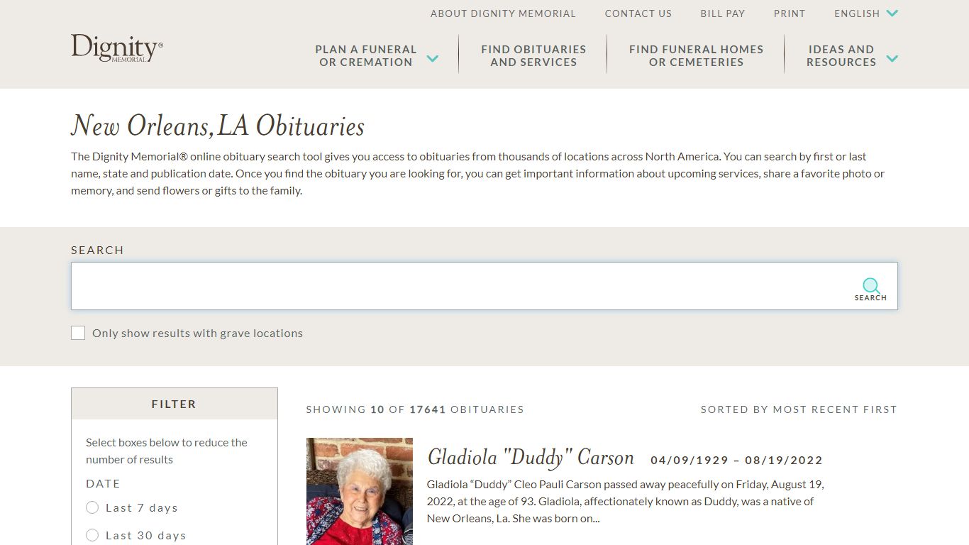 New Orleans, LA Obituaries Online | Find New Orleans Obituaries